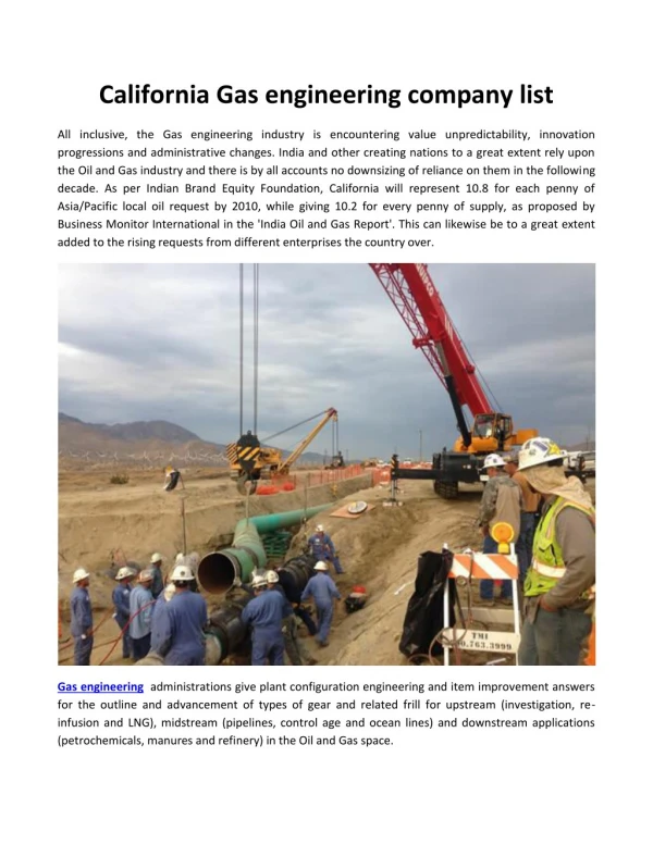 California Gas engineering company list | EEI