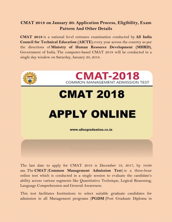 CMAT 2018 on January 20: Application Process, Eligibility, Exam Pattern And Other Details