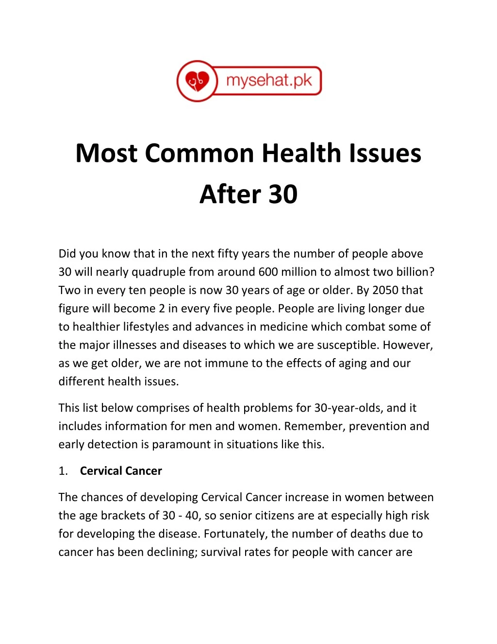 most common health issues after 30