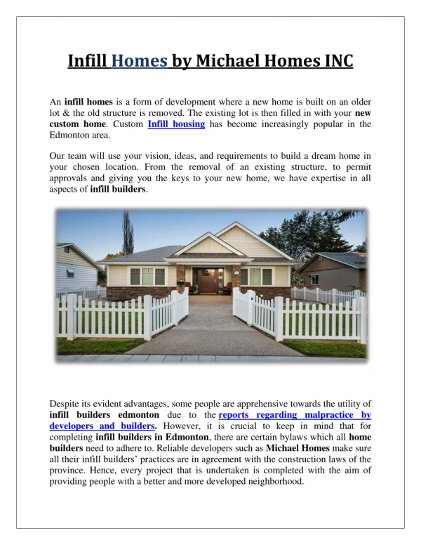 Infill Homes by Michael Homes INC