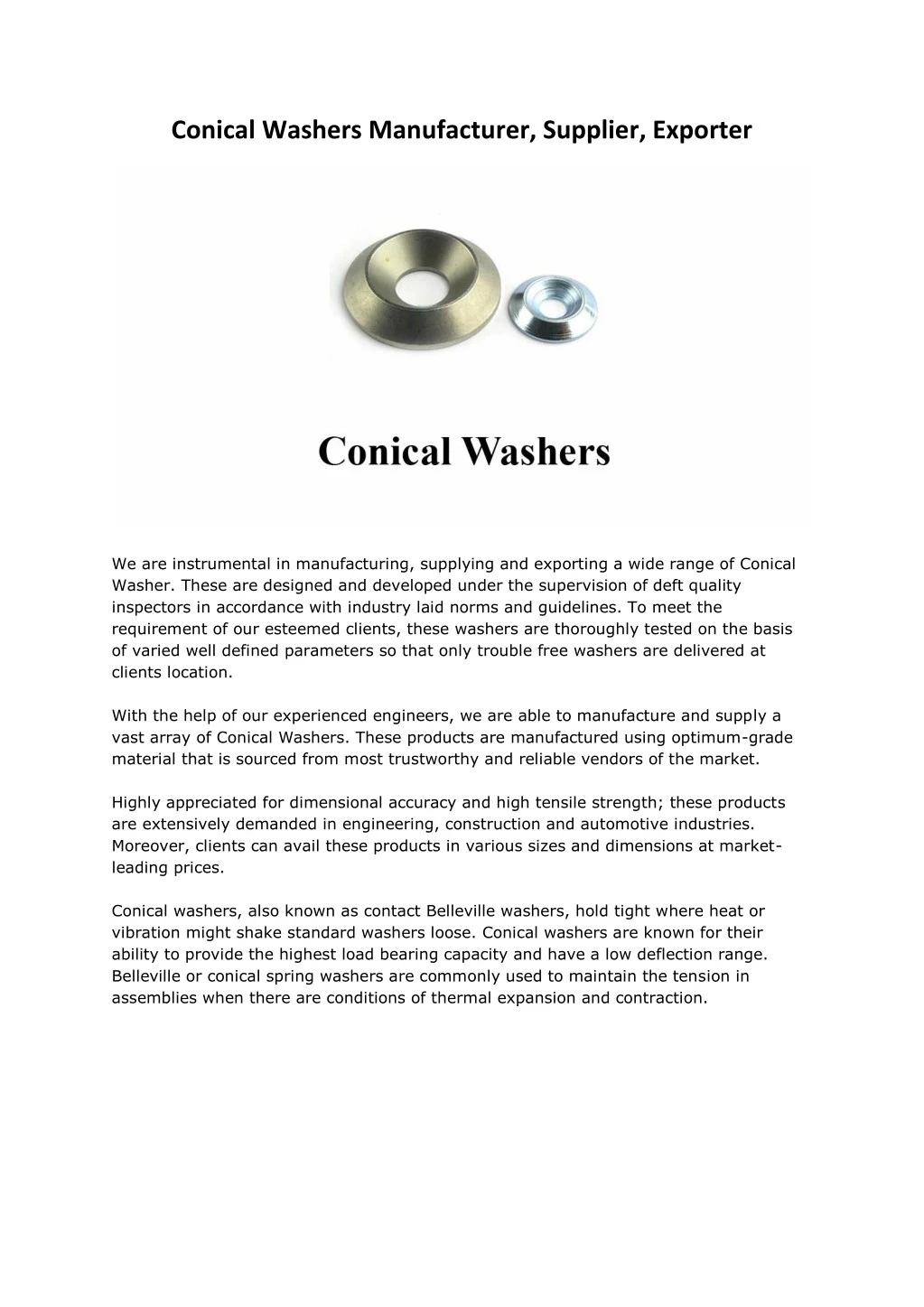 conical washers manufacturer supplier exporter