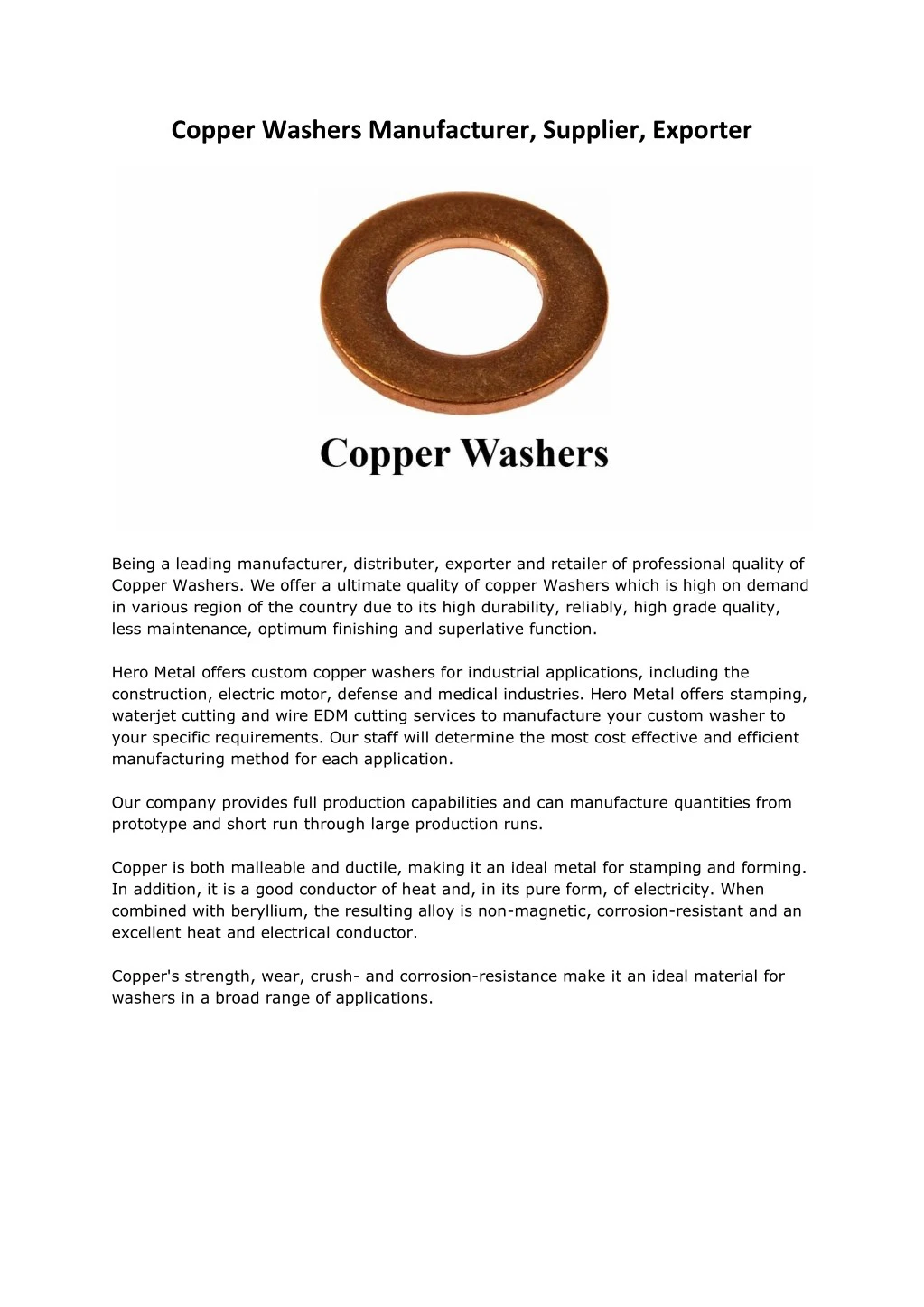 copper washers manufacturer supplier exporter