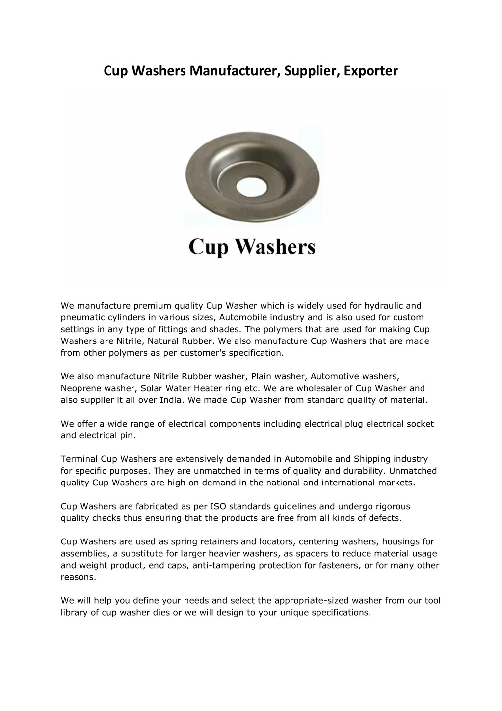 cup washers manufacturer supplier exporter