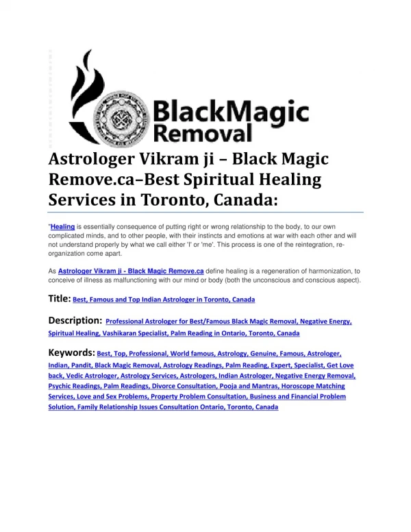 Astrologer Vikram ji – Black Magic Remove.ca–Best Spiritual Healing Services in Toronto, Canada: