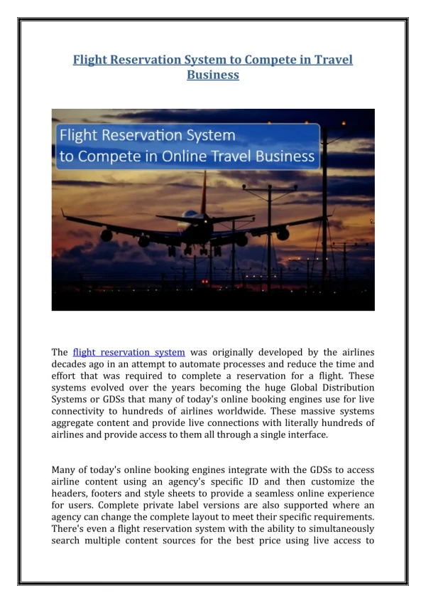 Flight Reservation System to Compete in Travel Business