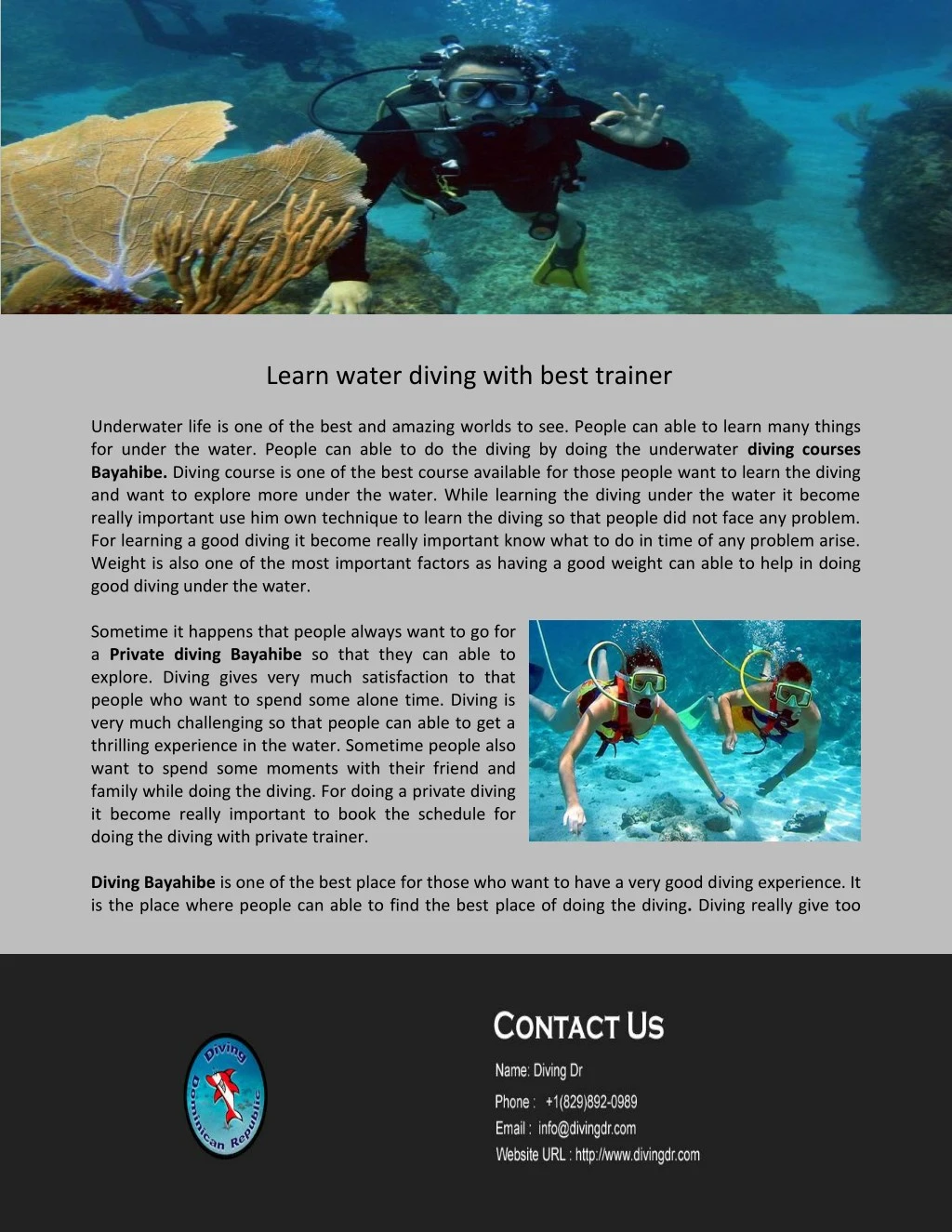 learn water diving with best trainer underwater