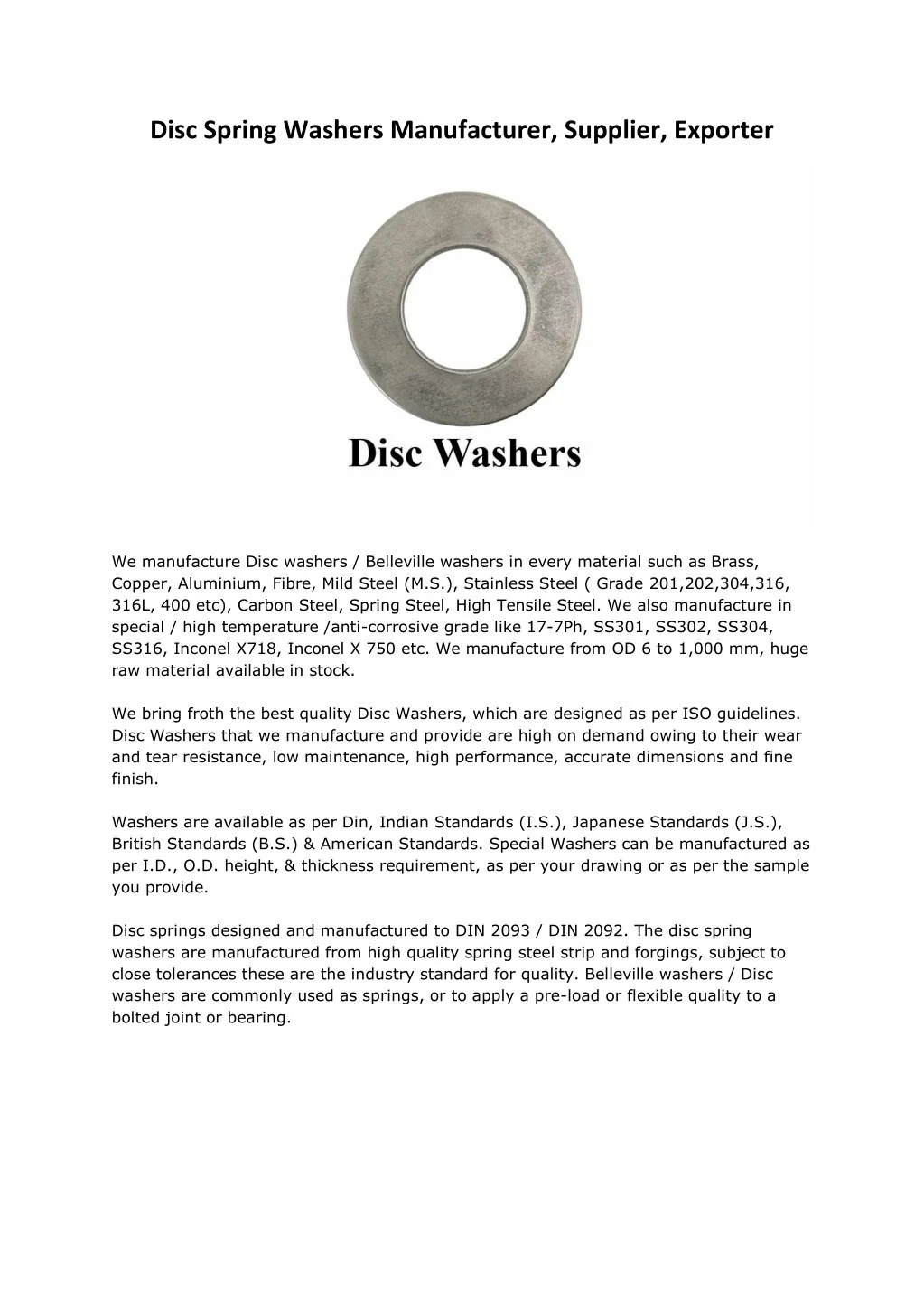 disc spring washers manufacturer supplier exporter