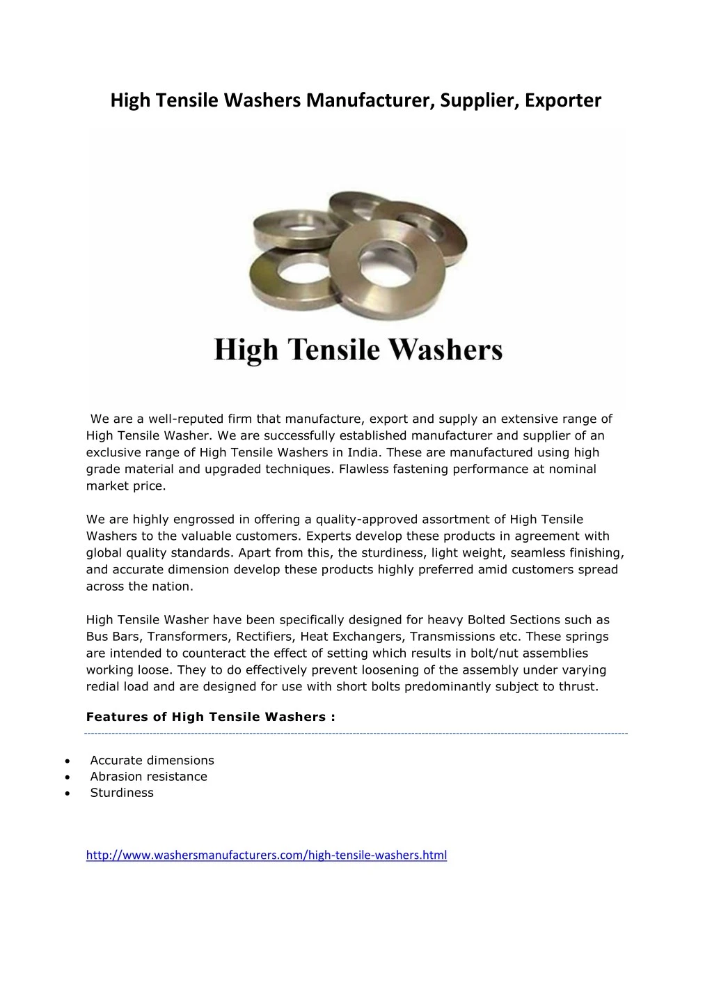 high tensile washers manufacturer supplier