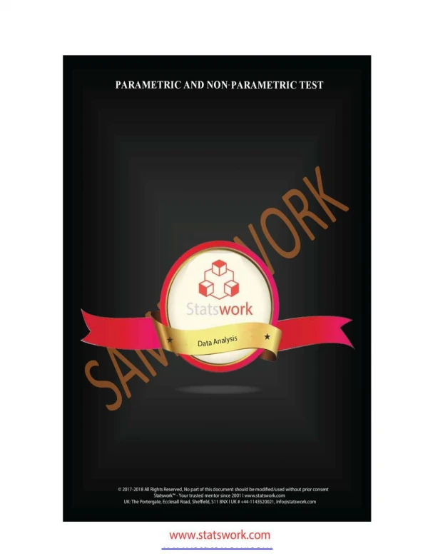 Sample Work for Parametric AND Non- Parametric Test| Statswork