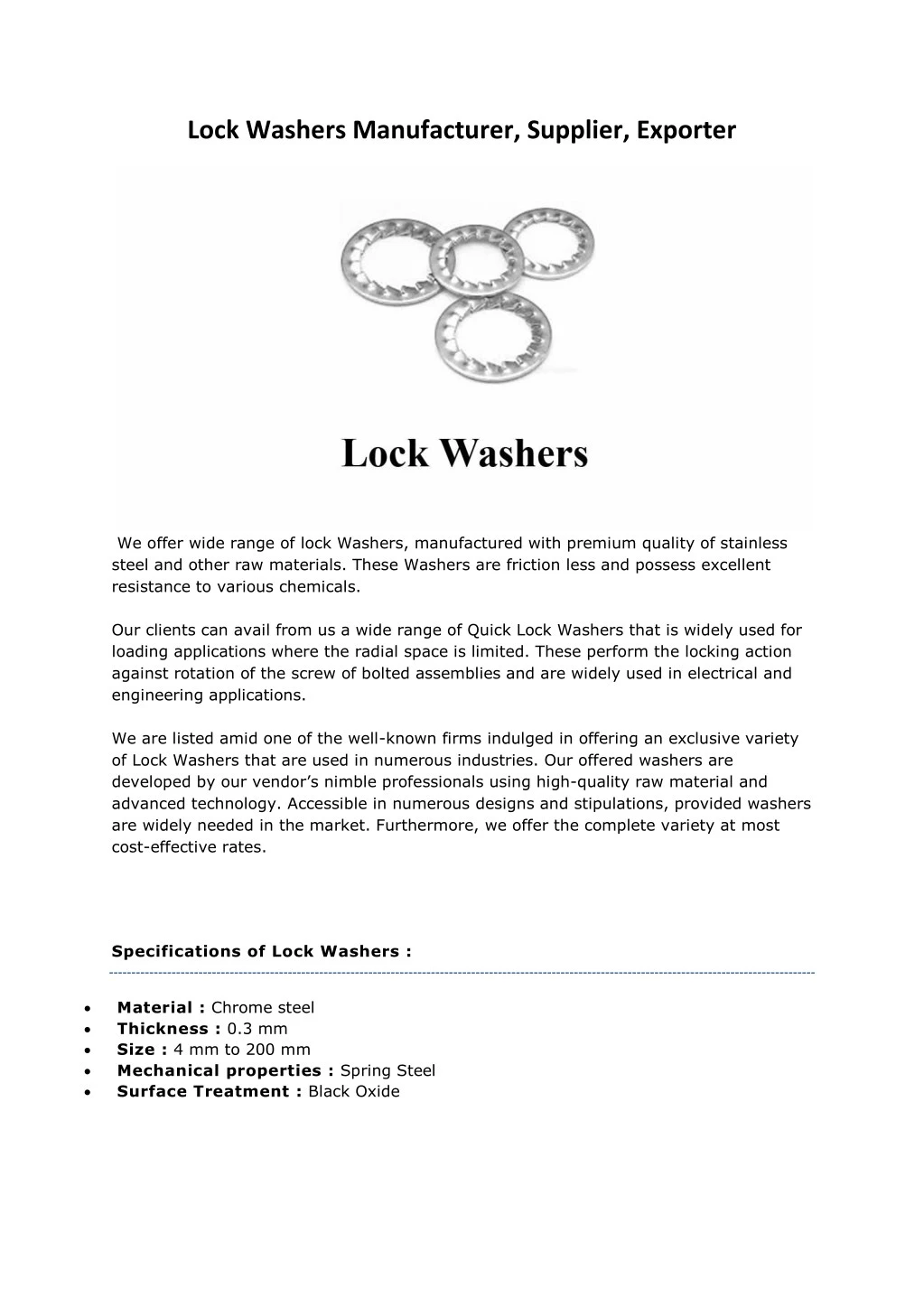 lock washers manufacturer supplier exporter