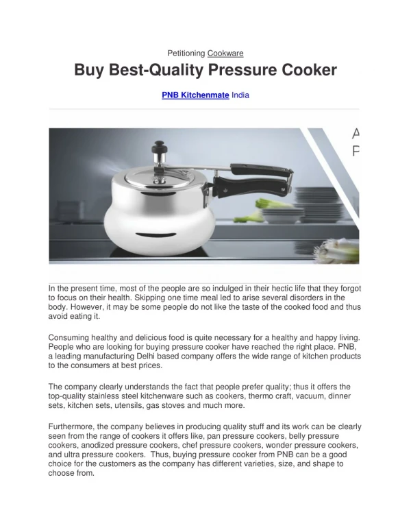 Buy Best-Quality Pressure Cooker