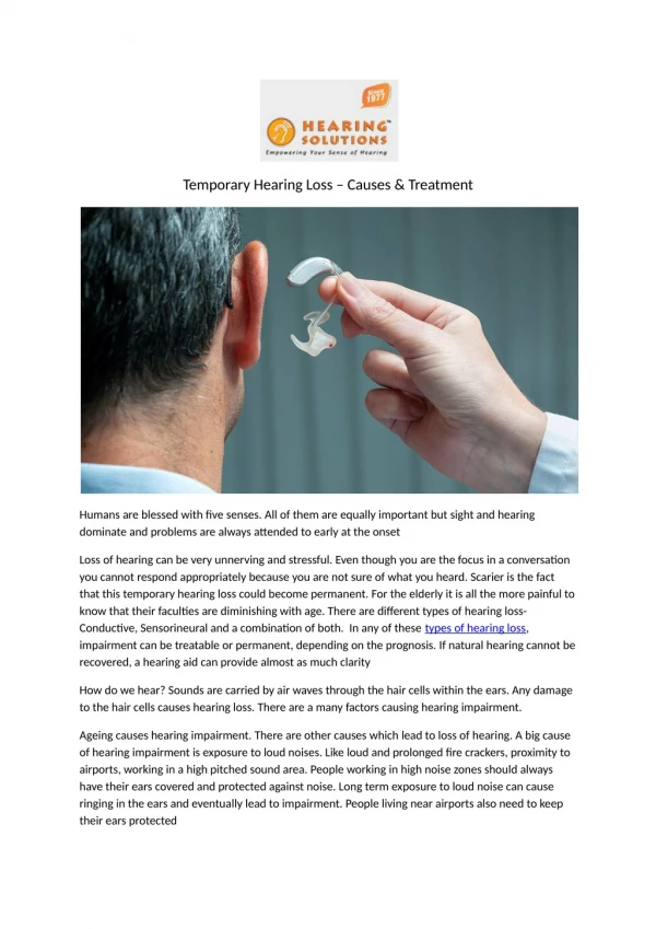 Temporary Hearing Loss – Causes & Treatment