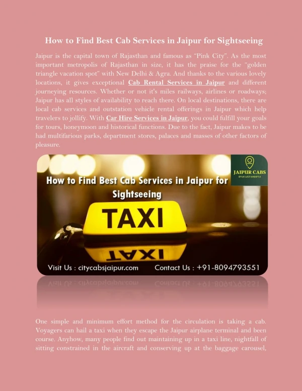 How to Find Best Cab Services in Jaipur for Sightseeing