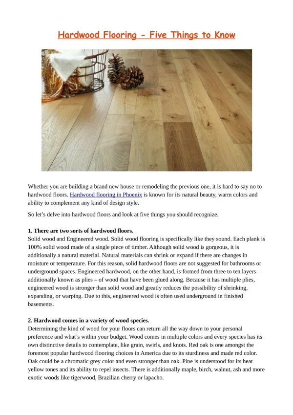 Hardwood Flooring – Five Things to Know