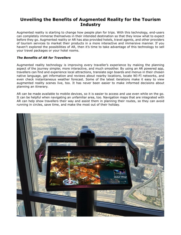 Unveiling the Benefits of Augmented Reality for the Tourism Industry