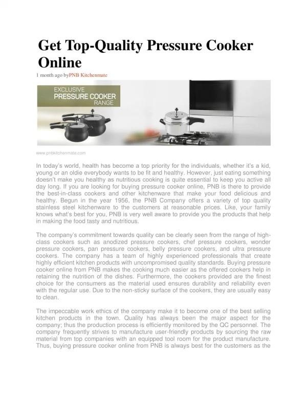 Get Top-Quality Pressure Cooker Online