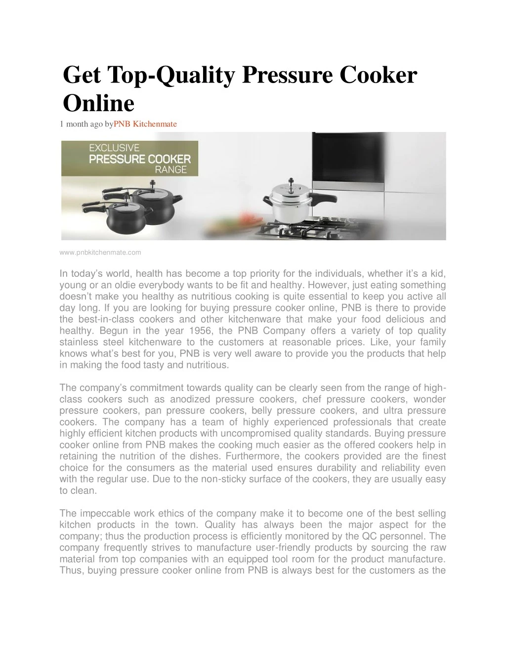get top quality pressure cooker online 1 month