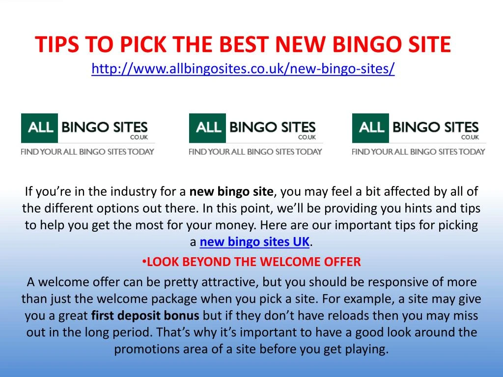 tips to pick the best new bingo site http www allbingosites co uk new bingo sites