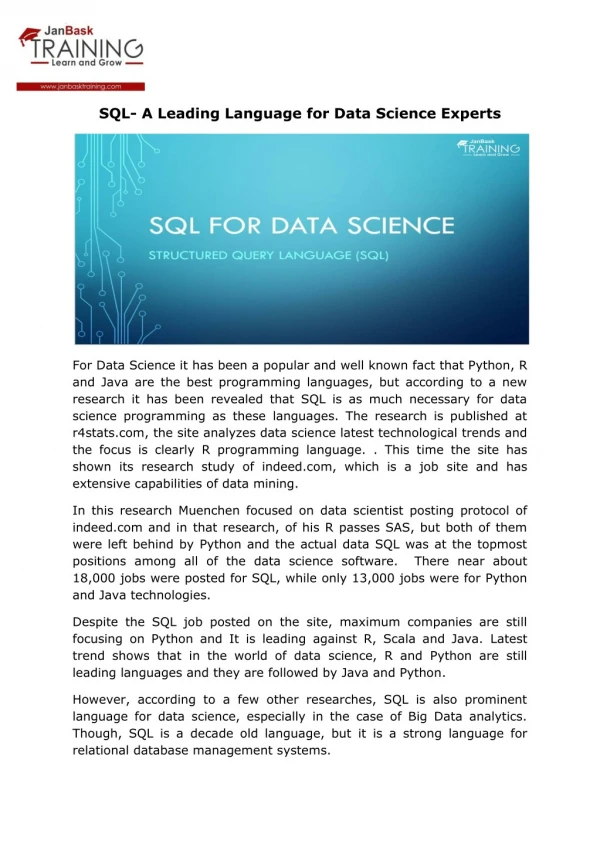 SQL- A Leading Language for Data Science Experts