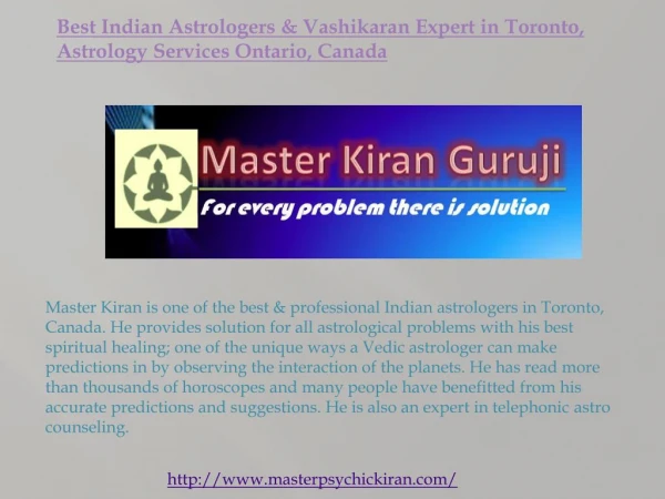Master Kiran Guruji Best Indian Astrologer & Vashikaran Expert in Toronto, Astrology Services Ontario, Canada 