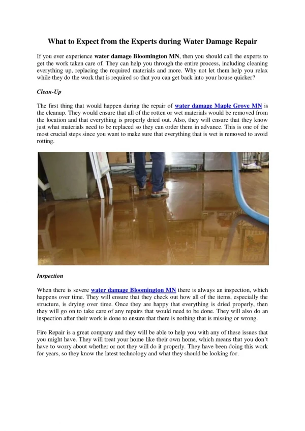 What to Expect from the Experts during Water Damage Repair