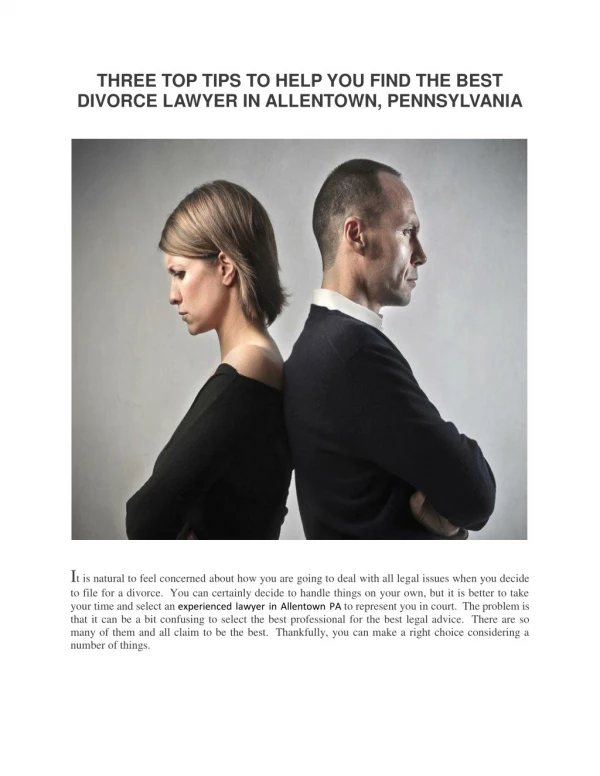 THREE TOP TIPS TO HELP YOU FIND THE BEST DIVORCE LAWYER IN ALLENTOWN, PENNSYLVANIA