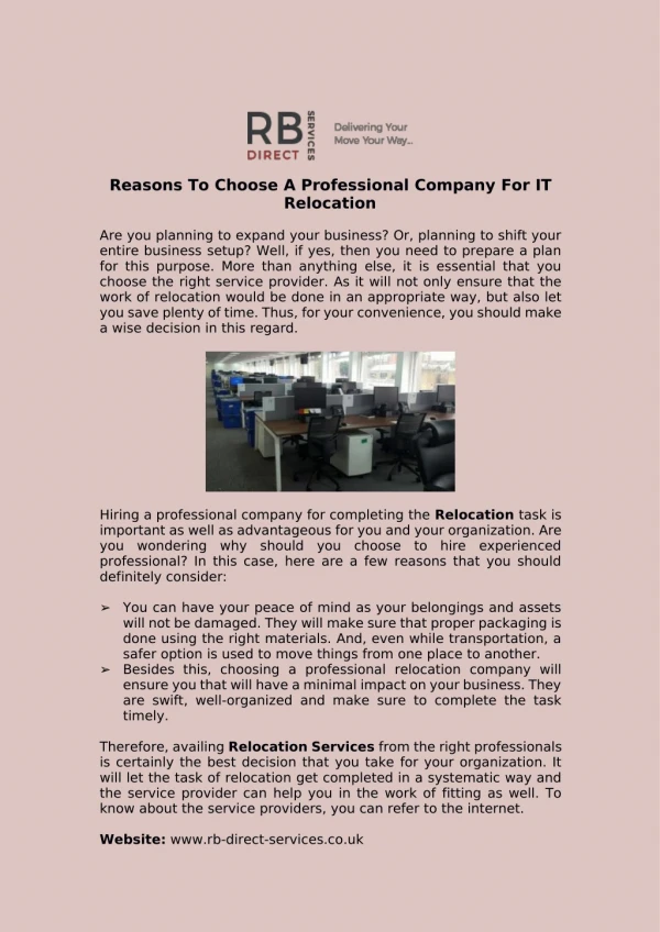 Reasons To Choose A Professional Company For IT Relocation