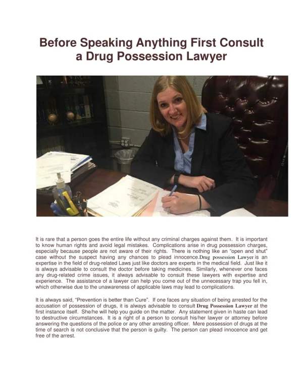 Before Speaking Anything First Consult a Drug Possession Lawyer