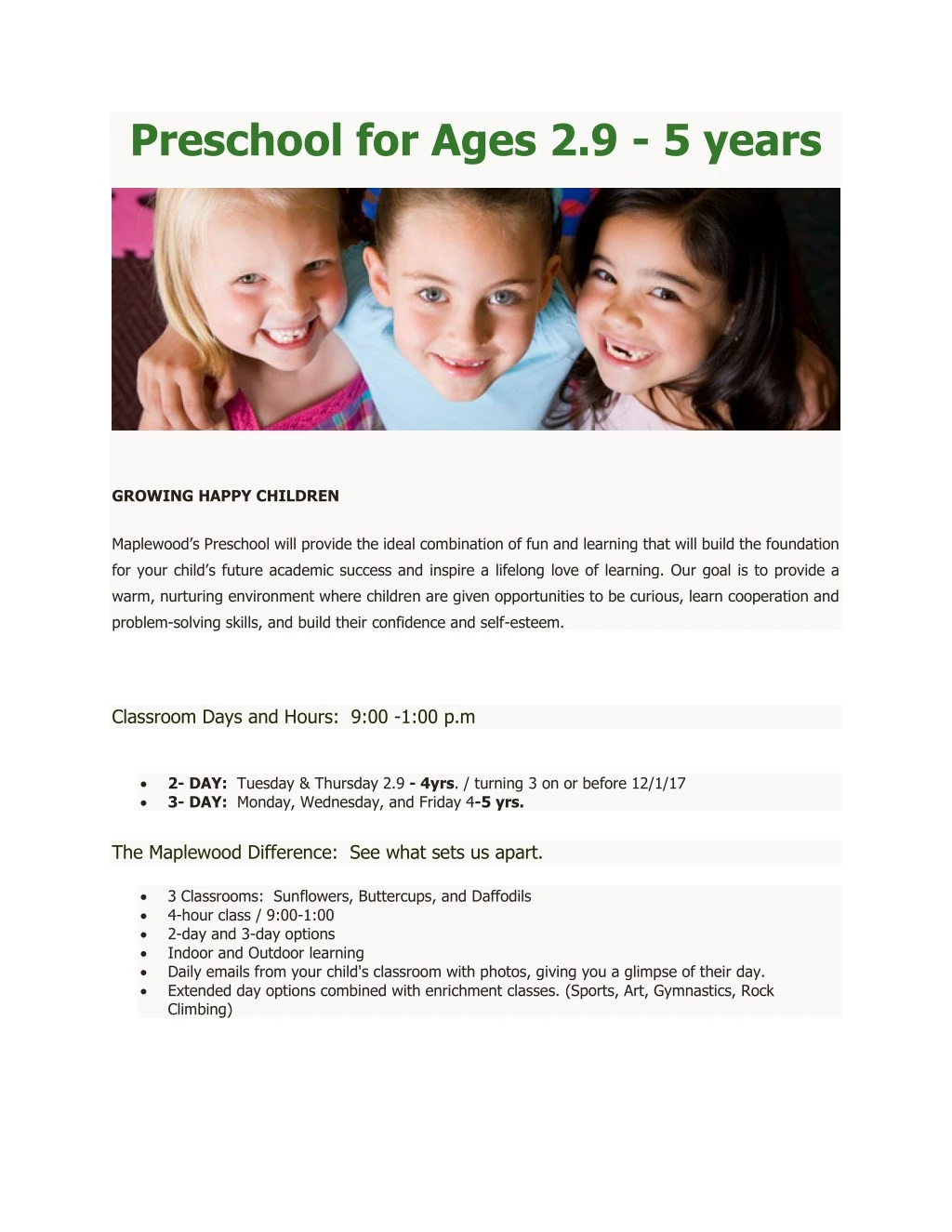 preschool for ages 2 9 5 years