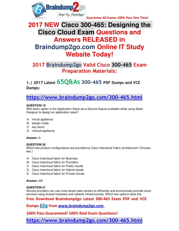 [Full Version!]2017 New 300-465 Exam Dumps (PDF & VCE) 65Q Free Offer(Q19-Q26)