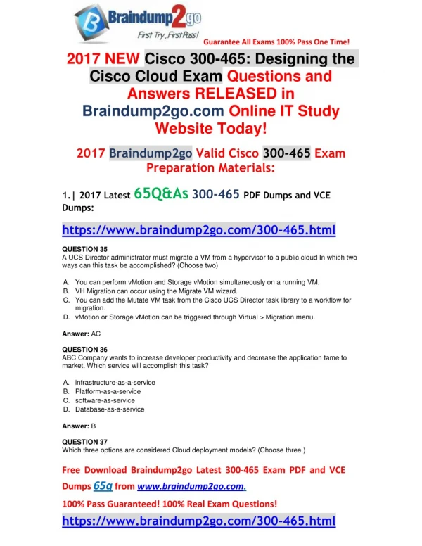 [Full Version!]2017 New 300-465 Exam Dumps (PDF & VCE) 65Q Free Offer(Q35-Q42)