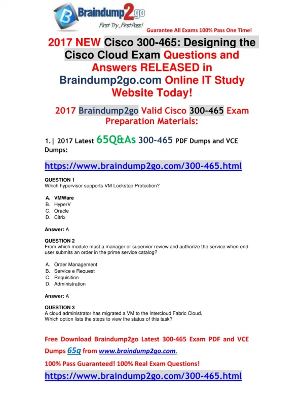 [Full Version!]2017 New 300-465 PDF and VCE Dumps 65Q Free Offe(Q1-Q6)