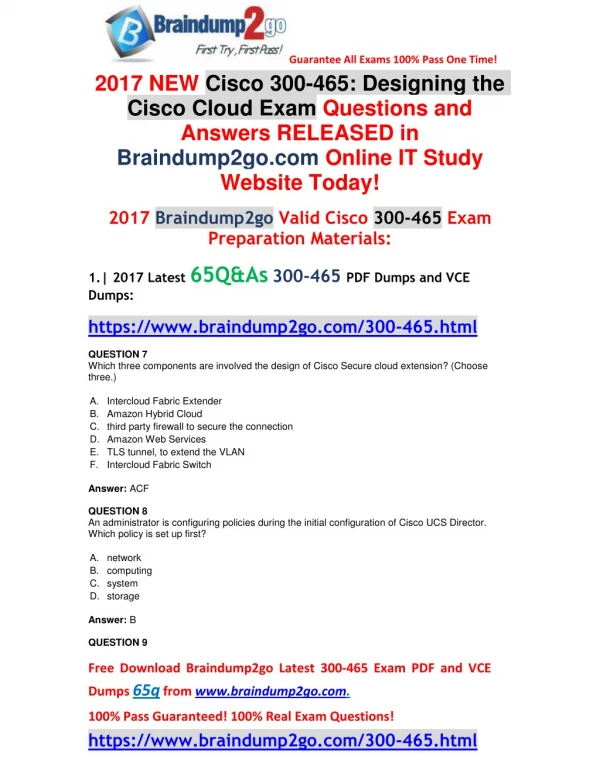 [Full Version!]2017 New 300-465 VCE and PDF Dumps 65Q Free Offe(Q7-Q11)