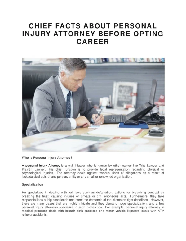 CHIEF FACTS ABOUT PERSONAL INJURY ATTORNEY BEFORE OPTING CAREER