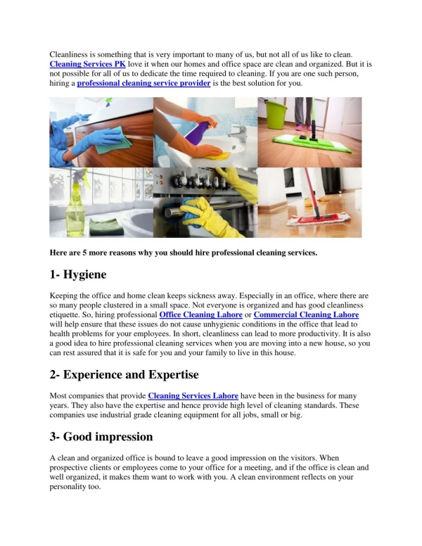 5 Important reasons why you need to hire professional cleaning services