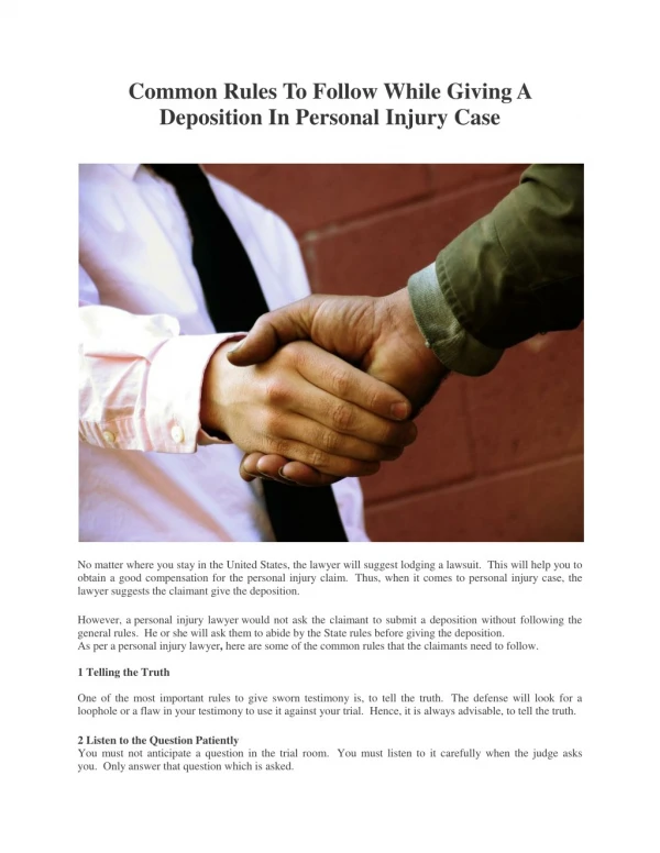 Common Rules To Follow While Giving A Deposition In Personal Injury Case