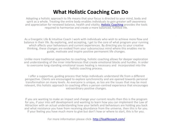 What Holistic Coaching Can Do