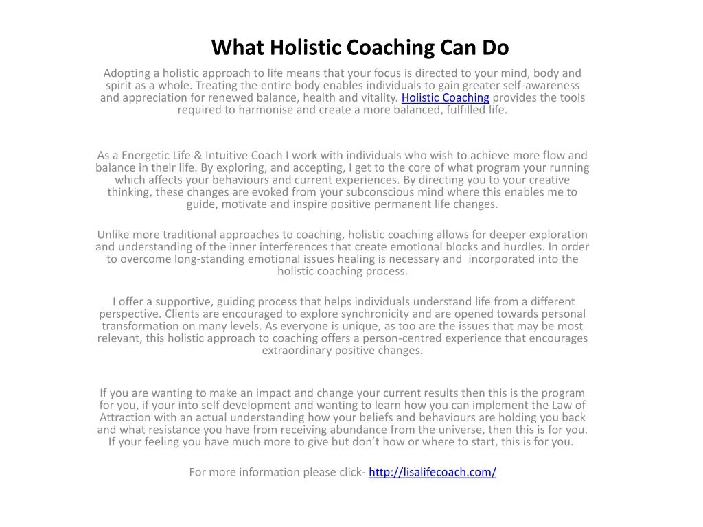 what holistic coaching can do