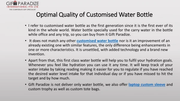 Optimal Quality of Customised Water Bottle