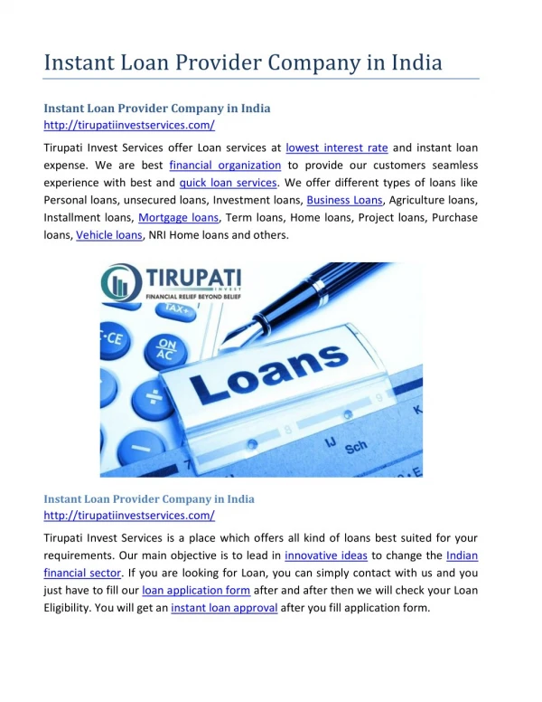 Instant Loan Provider Company in India