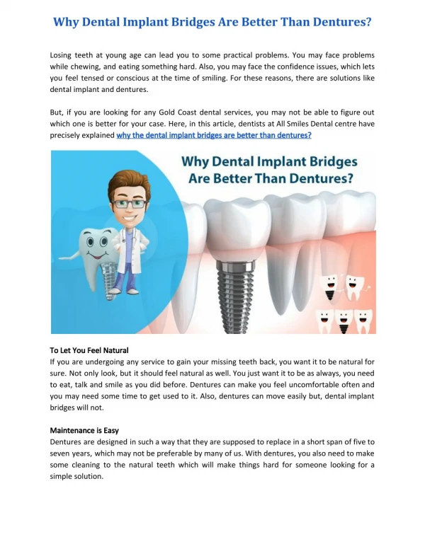 Why Dental Implant Bridges are Better than Dentures?