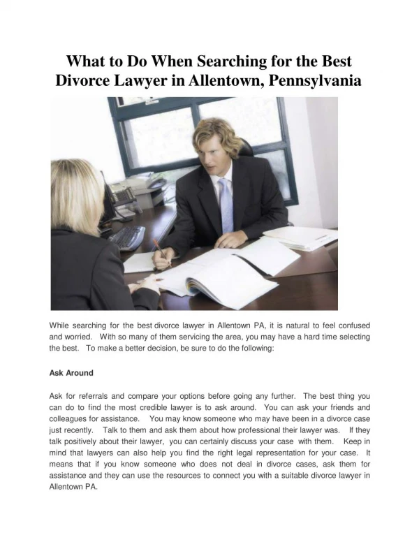 What to Do When Searching for the Best Divorce Lawyer in Allentown, Pennsylvania