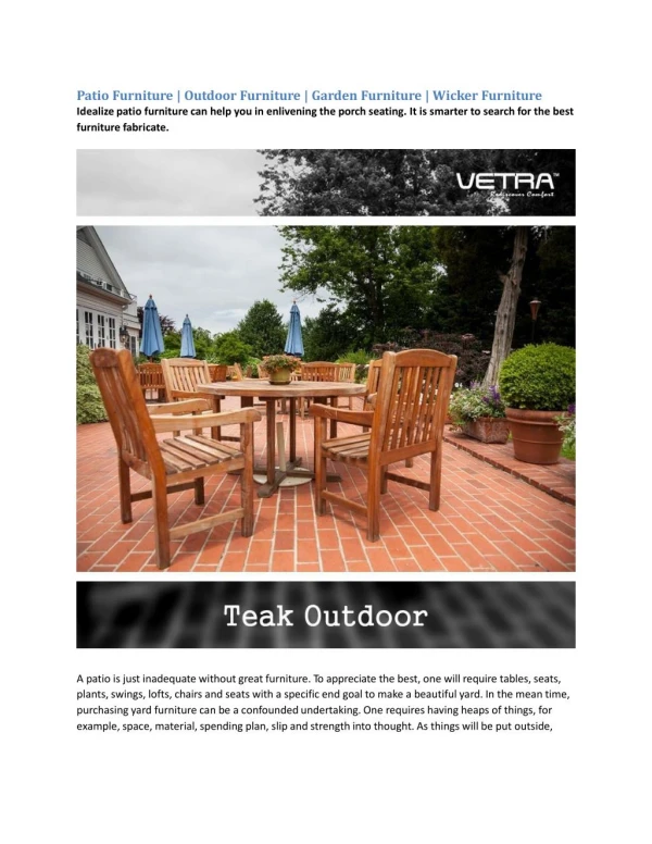 Patio Furniture | Outdoor Furniture | Garden Furniture | Wicker Furniture