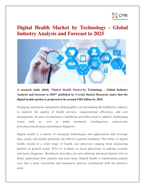 Digital Health Market by Technology - Global Industry Analysis and Forecast to 2025
