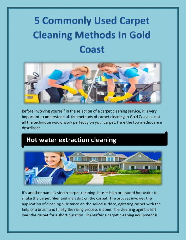 5 Commonly Used Carpet Cleaning Methods In Gold Coast