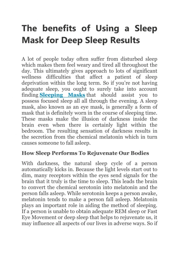 the benefits of using a sleep mask for deep sleep