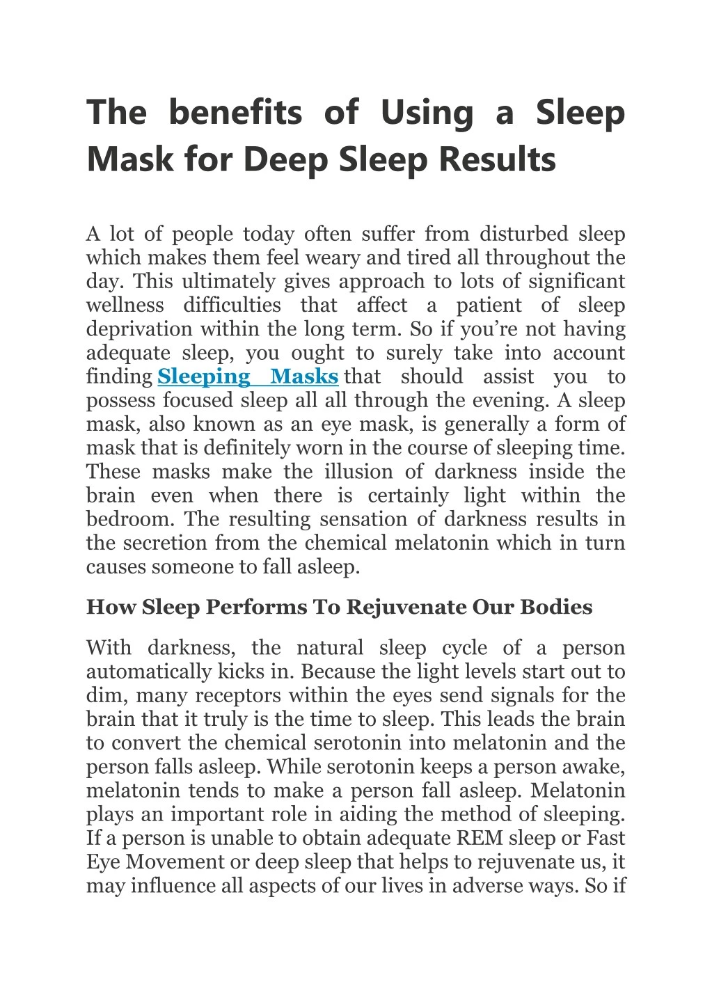 the benefits of using a sleep mask for deep sleep