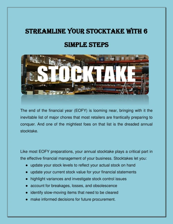Streamline your stocktake with 6 simple steps