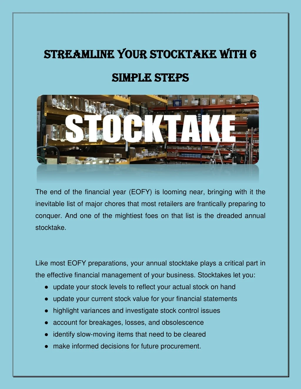 streamline your stocktake with 6 streamline your