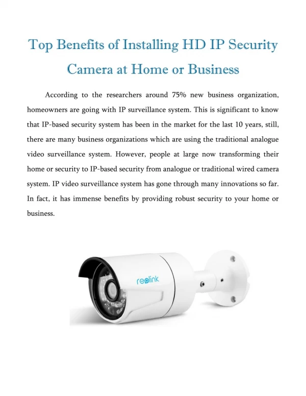 Top Benefits of Installing HD IP Security Camera at Home or Business